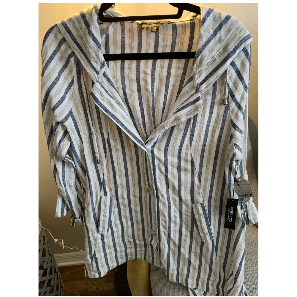 Jones & Co New‎ York Linen Blend Hooded Button Up Jacket